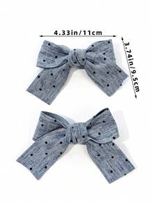 2pcs Women's Solid Color Denim Cute Bow Hair Clips, Suitable For Daily Wear,Hair Barrettes,Hair Claws - Light Blue Polka Dots - View 6