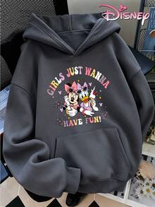 Disney Women's Loose-Fitting Hooded Sweatshirt With A Minnie Mouse Castle-Themed Print Design On The Front And Back. A Girly Style, - 深灰色 - 查看 4