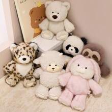 1pc Cute Cartoon Animal Plush Doll, Soft Fabric Panda, Sloth, Bear, Rabbit, Leopard Figurine, Decorative Pillow, Desktop Decor, Photo Prop, Gift For Friends, Birthday, Christmas, Halloween - Multicolor - View 3