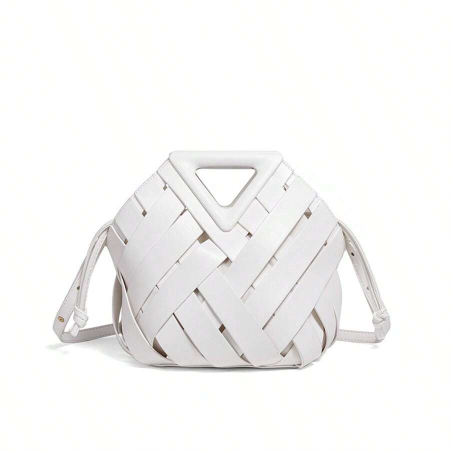 Sac à main triangulaire spacieux en tissu à carreaux, idéal pour les soirées spéciales. - Blanc - Voir 1