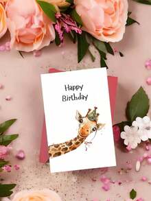 1pc Giraffe Birthday Greeting Card With Envelope - Joyful Cartoon Design, High-Quality Paper, Suitable For Gifting To Family, Young People, Teenagers And Loved Ones On All Occasions - A - View 12