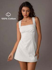 Vestido entallado de línea A con adornos de encaje floral para primavera/verano - Blanco - Ver 1