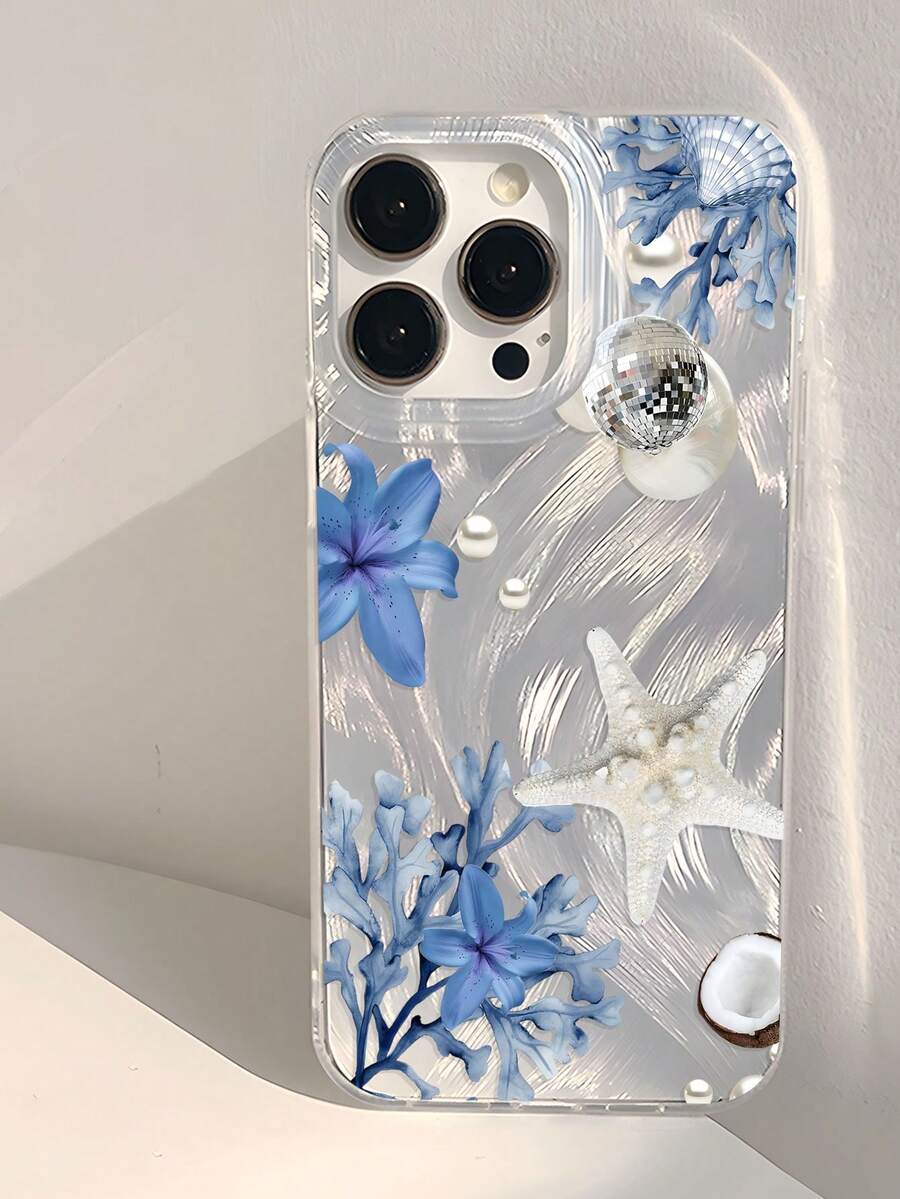 1個夏季療癒海洋生物與花卉圖案手機殼,厚透明保護套,適用於三星 A05、A05S、A13、A14、A15、A53、A54、A55、A56、S22、S23、S24、S25、11、12、13、14、15、16、17 Pro Max - 彩色 - 查看 1
