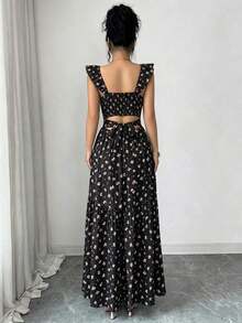 Women's Casual Summer Dress With Polka Dot Print, Bohemian Style, Loose Fit, Mid-Length, For Beach Vacation - 灰綠 - 查看 3