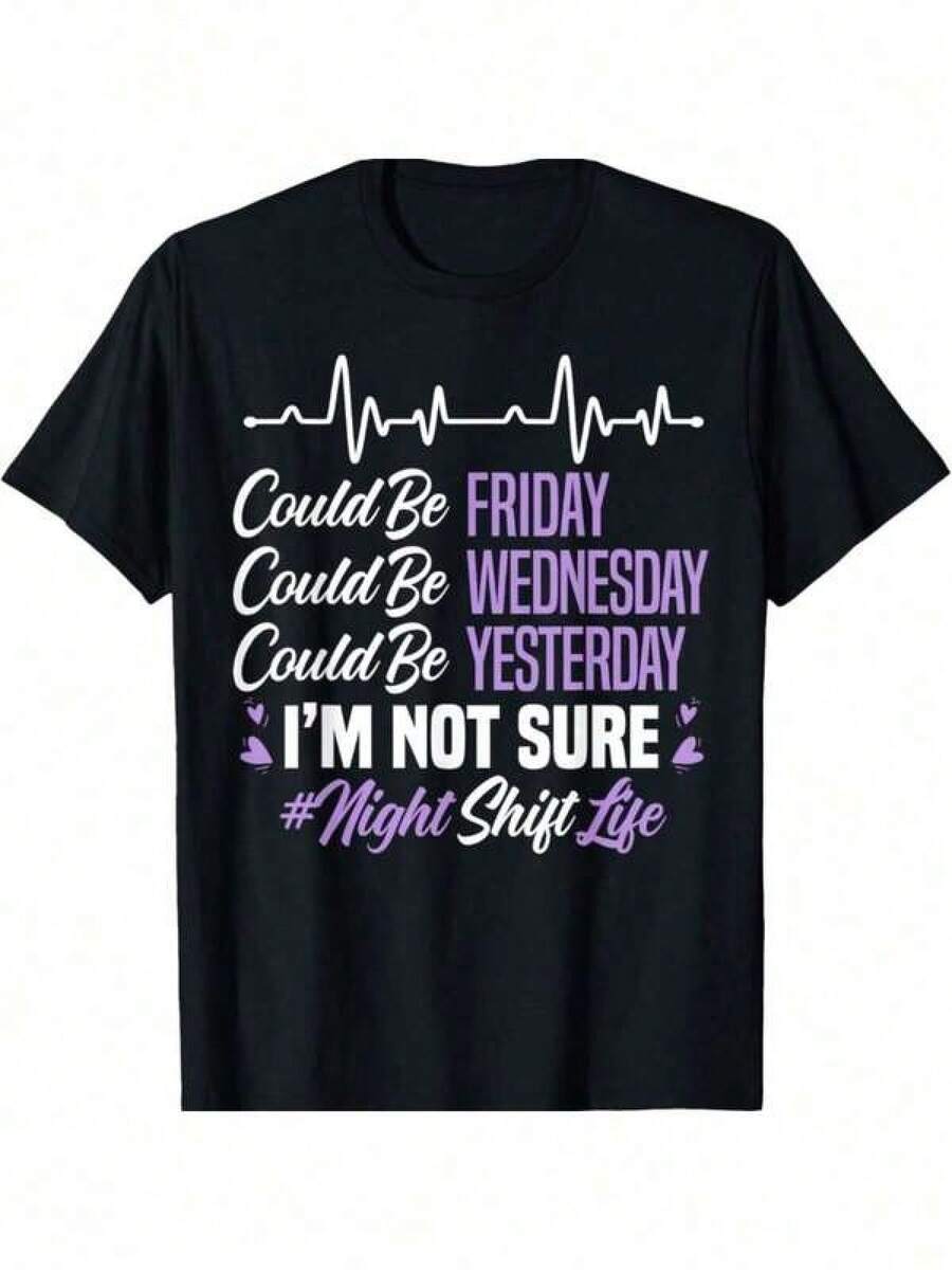 Night Shift Life Cemetery Worker T-Shirt, 100% Cotton, Crew Neck, Casual Geometric Pattern Top For Adults, Regular Fit Knit Fabric, Ideal For Sports And Everyday Wear, Four Seasons - Black - 黑色 - 查看 1
