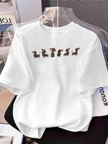 2026 Dam-T-shirt med inspirerande tecknad taxdesign – Rund halsringning – Lätt avslappnad topp för vår/sommar med fantasidesign och signaturcitat – Maskintvättbar och bekväm vardagskläder - Vitt - Visa 6