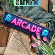 10.16*40.64cm Long Strip 2D Flat Neon Arcade Aluminum Sign, Simulated Neon Retro Gaming Metal Decorative Plaque, Pre-Drilled Holes, Weather-Resistant Indoor/Outdoor Use, Suitable For Game Room, Bar, Garage, Store Wall Decor, Retro Gaming Atmosphere Ornament, Niche Gift For Men's Birthday, Housewarming, Retro Gaming Party, Christmas, New Year's Eve Party - A - View 2