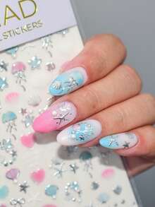 1 Sheet 5D Mermaidcore Nail Art Stickers Ocean Seashell Starfish Jellyfish Heart Relief Embossed Nail Decals For Summer DIY Manicure Decor - Multicolor - View 3