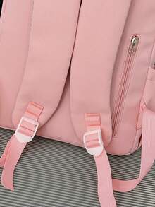 Macaron Star Moon Heart Print Nylon Backpack, Wide Pressure-Relieving Shoulder Straps, Multi-Layer Large Capacity, Commuting Casual Travel Style - Multicolor - View 7