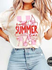 Women's T-Shirt With Tropical Fruit And Strawberry Print, Featuring A Strawberry Design And Strawberry Lifestyle: Casual Short-Sleeved Summer T-Shirt With A Round Neck, Soft And Breathable, White Strawberry Design, Loose And Comfortable For Everyday Wear, Machine Washable, Suitable For The Beach And Strawberry-Themed Clothing - Offers Fun Clothing For Strawberry Lovers - 白色 8 - 查看 6