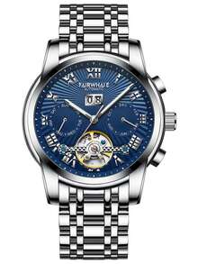 1pc Business Men's Mechanical Watch, Classic Fashion Multifunction Chronograph Calendar, Hollow Flywheel Wristwatch, Holiday Party Gift 6060 - one-size - View 13