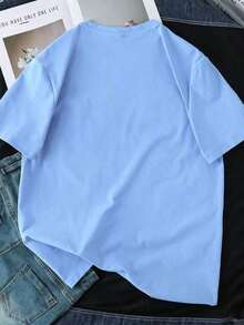 Camiseta de manga corta con cuello redondo y estampado floral "Paris Lover" para mujer, 2026, corte holgado, estilo parisino, romántico, ideal para paseos por la ciudad, citas, temporada de cerezos en flor, brunch o primavera/verano. - ljusblå - Visa 2