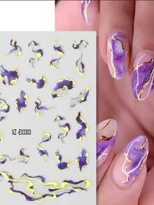 3/4/6Pcs 3D Marble Wave Line Nail Stickers Metallic Stripe Abstract Geometric Nail Art Decals Self Adhesive Slider Gold Foil Multiple Striped Design Nail Decoration Sticker For Women Girls Home & Salon Use - Multicolor - View 8