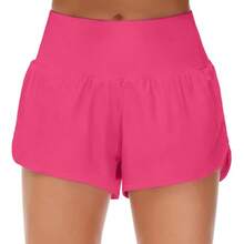 Womens High Waisted Running Shorts Quick Dry Athletic Workout Shorts With Mesh Liner Zipper Pockets - Bright Pink - View 3