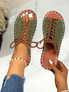 New Casual Summer Flat-Soled Shoes For Women In Europe And The United States, Roman Sandals, Women's Flat Sandals - 綠色 - 查看 3