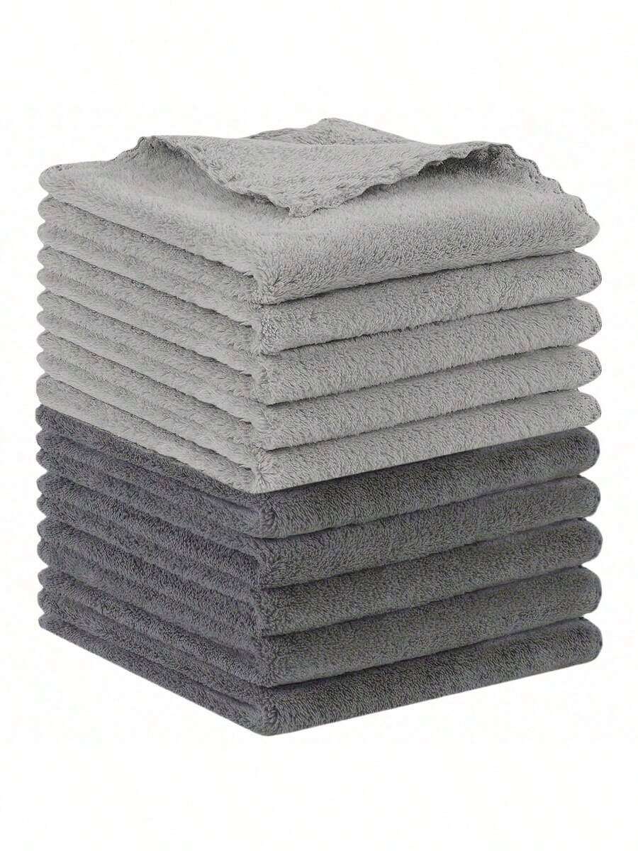 10 Packs Of Luxurious Soft Touch Quick-Dry Microfiber Face Cloths - Hypoallergenic, Preservative-Free, Reusable Makeup Remover Cloths For All Skin Types, Gentle And Effective Facial Washing Experience For Beauty Salon Home Bathroom - 灰黑色 - 查看 1