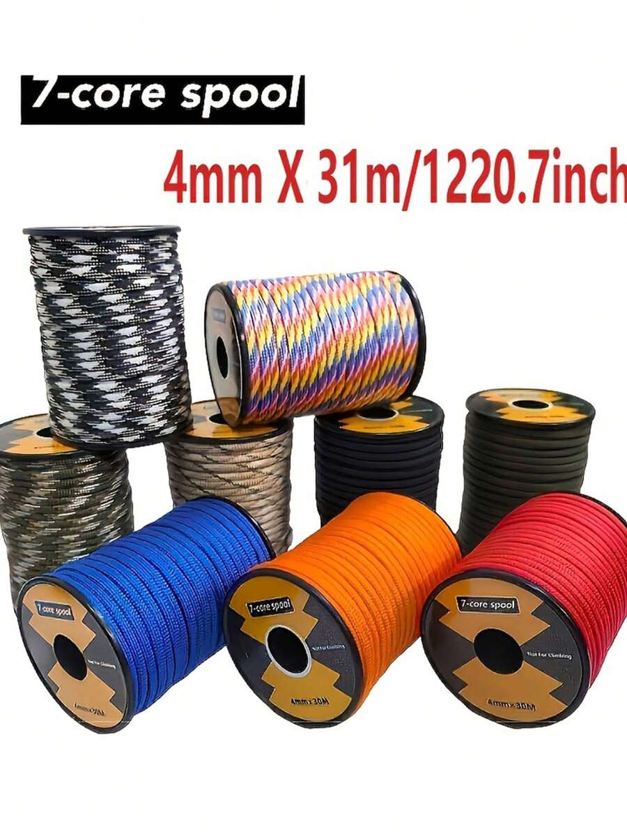 31M Diameter 4Mm Braided Rope 7-Core Rope Multifunctional Rope Outdoor Rope Lanyard Tent Fixed Bracelet Rope Keychain Backpack Rope (Not Used For Skydiving And Other Extreme Sports) - White - View 1