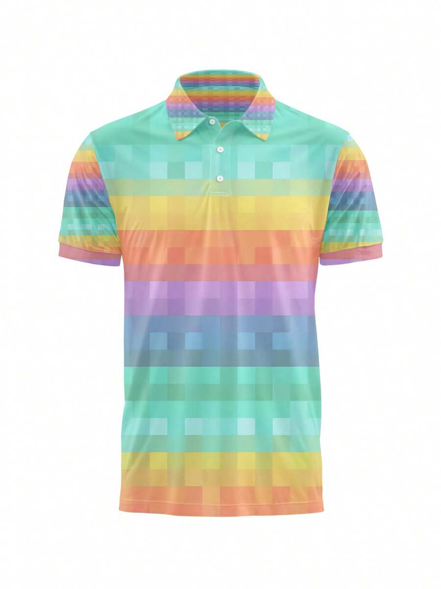 Plus-Size Men's Polo Shirt, Summer Men's Clothing, Hawaiian Polo Shirt, Plus-Size Men's Casual Slim-Fit Short-Sleeve Polo Shirt With Gradient Design - Màu hỗn hợp - Xem 1