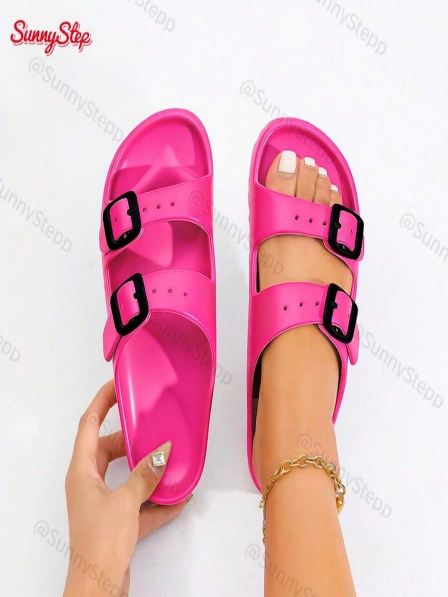 Chanclas Deportivas Mujer Ligeras Flexibles Antideslizantes Moda Perfectas para Uso Casual Playa y Descanso en Casa - Rosa Fucsia - Ver 1