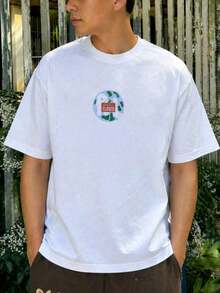 Fractyr Men's Oversized T-Shirt With "Off" Globe And "Sorry We're Closed" Print On The Front And Back, Soft Touch, White, Urban Casual Style, With Retro Floral And Heart Graphics - 白色 - 查看 5