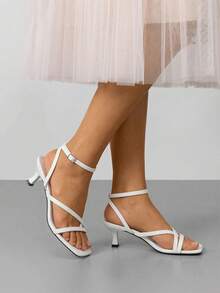 Athlefit Tacones De Mujer Strappy Kitten Heels Square Toe Ankle Strap Sandals Dressy Party Shoes - 白色 - 查看 7