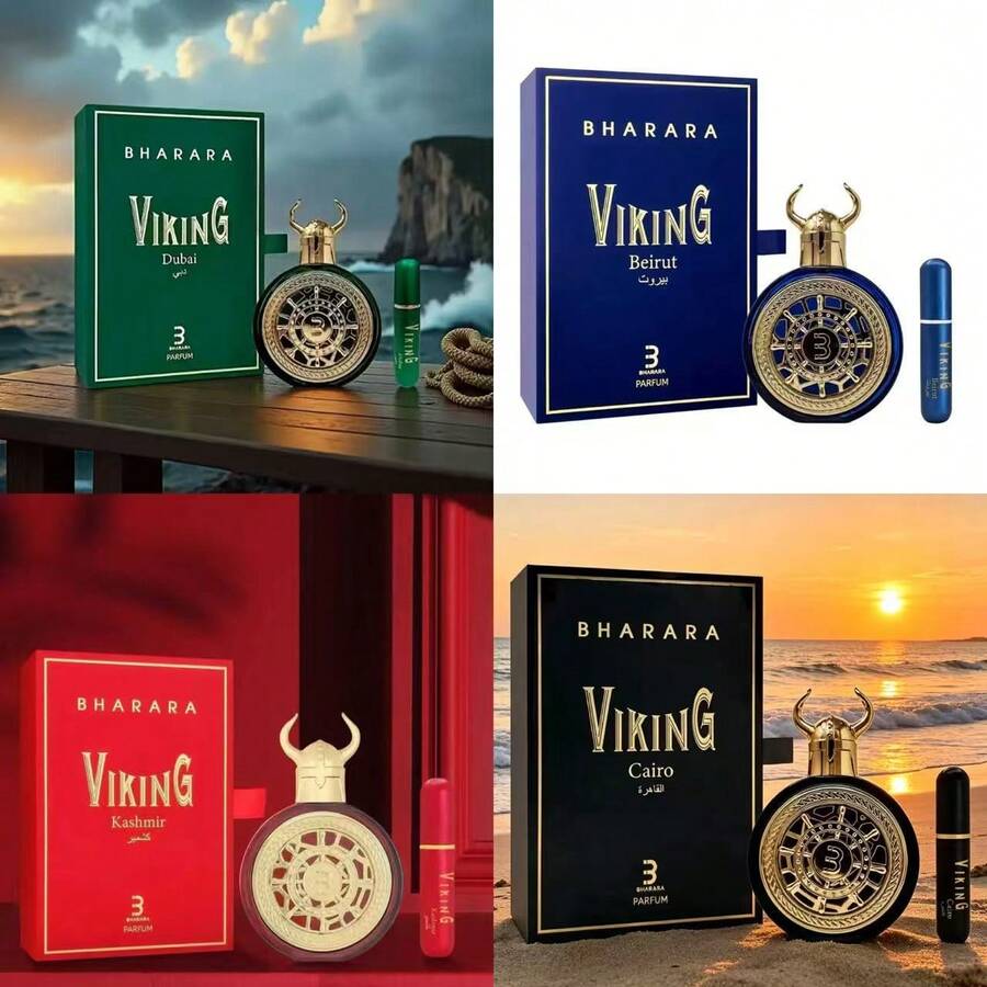 Bharara Viking Series Four Neutral Perfume Spray, 3.4oz100ml, Citrus Wood Flower Fragrance, Lasting Fragrance, Suitable For Any Place, Noble And Luxurious Gift Box Packaging, Perfect Choice For Gifts - đen - Xem 1