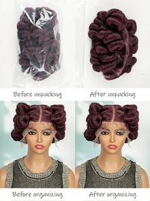 Peluca trenzada sintética, peluca de encaje completo HD sin costuras con trenzas en caja, peluca sintética de encaje completo elegante, adecuada para mujeres - alta densidad, resistente al calor, estilo trenzado versátil, adecuada para mujeres afroamericanas, peluca trenzada hecha a mano, Halloween - Rojo - Ver 10