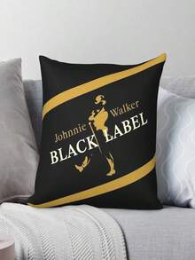 Johnnie Walker Black Label Square Pillowcase Polyester Linen Velvet Printed Zip Decor Bed Cushion Cover - White 1pc - View 1