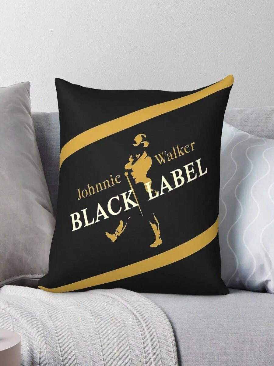 Johnnie Walker Black Label Square Pillowcase Polyester Linen Velvet Printed Zip Decor Bed Cushion Cover - White 1pc - View 1