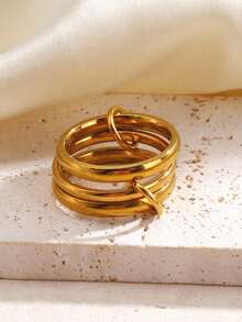 1pc Stainless Steel 18K Gold Plated Minimalist Multi-Layer Round Ring, Suitable For Women's Daily And Party Wear - Gold - View 3