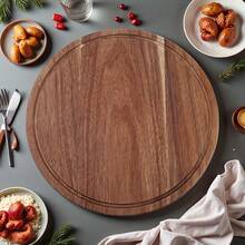 11.8-Inch Acacia Wood Heavy-Duty Round Cutting Board With Handle And Juice Groove, High-Quality Chopping Board For Kitchen Vegetables And Meats, Serving Fruits, Snacks, Cheese, Bread, Coffee, Tea, Halloween, Suitable For Home And Commercial Use - 1PC - View 6