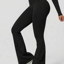 guangzhougaolangshangmao NcmRyu 1 pieza Pantalones deportivos de cintura alta, unicolor, sin costuras, minimalistas, con elástico y efecto levantador de glúteos, de campana, color negro, para primavera - Rosa - Ver 8