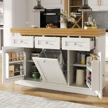 Ausziehbarer Bartisch mit Stauraum, Klappbarer Esstisch mit Schublade & Snackablage, herausziehbarer Mülleimerhalter (Eimer nicht enthalten), platzsparendes Design für kleine Wohnungen, Küche,Weiß - Weiss - Übersicht 4