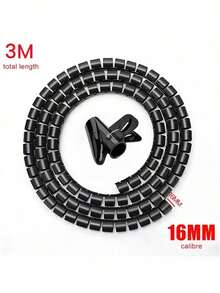 1pc 16mm X 3m Cable Organizer With Clips, Anti-Bite Open Ethernet Cable Protector Sleeve For Desk Or Under-Desk Cable Management - One Size Fits All - View 2