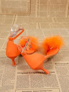 Fashionable Faux Fur Buckle Women's High Heel Sandals, New Summer Open Toe Thin High Heel Ladies' Dress Sandals, Suitable For Business, Party, Wedding, Nightclub - Orange - View 5
