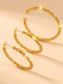 3pcs Fashionable Personalized Asymmetrical Bracelet And Earring Set, Suitable For Daily Wear And Holiday Gifts - Gold - View 8