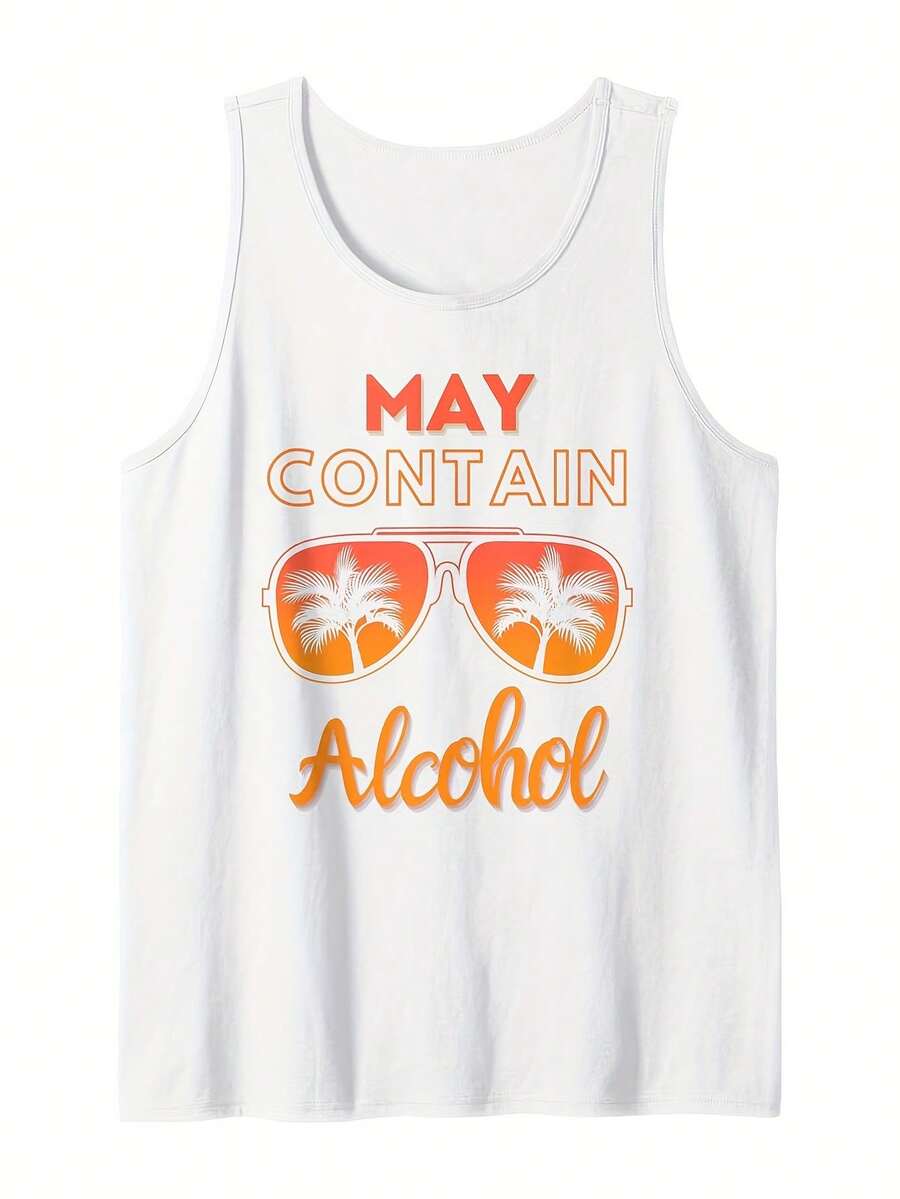 Men'S Cotton Comfy Sleeveless With Beach Palm Trees Print, Casual Round Tank Tops For Summer, Graphic Tee Men'S Outdoor Clothes, Men'S Clothing - 白色 - 查看 1
