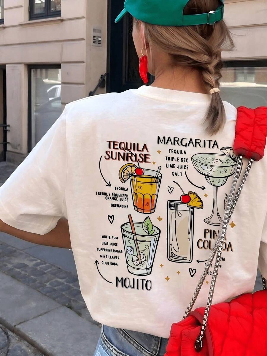 Women's Short Sleeve Crew Neck Graphic Slogan T-Shirt, Loose Casual Style, White Cotton, Y2k, Perfect For Vacation And Everyday Summer Look. - 白色 - 查看 1