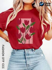 Y2K Women's Elegant Short Sleeve T-Shirt, 100% Cotton, With Creative And Exquisite Design, Heart And Bow Print XO, Modern And Fashionable, Beautiful Gift. - 黑色 - 查看 8