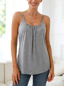 1 Piece Of Women's American Casual Black Suspender Vest, New Spring/Summer 2025 Collection, Loose And Fashionable Sleeveless Top With Beautiful Back, With Built-In Chest Padding, No Need For A Bra, Three-Dimensional Pleated Design, Soft, Breathable And Skin-Friendly Fabric, Underwear - 淺灰色 - 查看 4