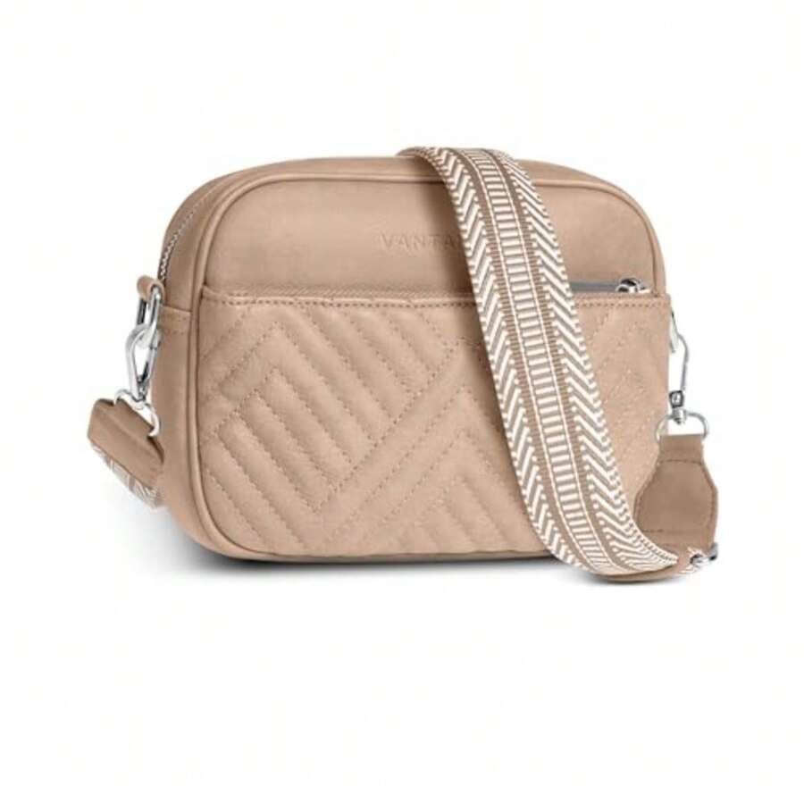 Premium Quilted Crossbody Bags For Women With Anti-Pickpocket Clip, Vegan Leather Handbags, Travel Purses For Women - 帶有提花錶帶的寶石 - 查看 1
