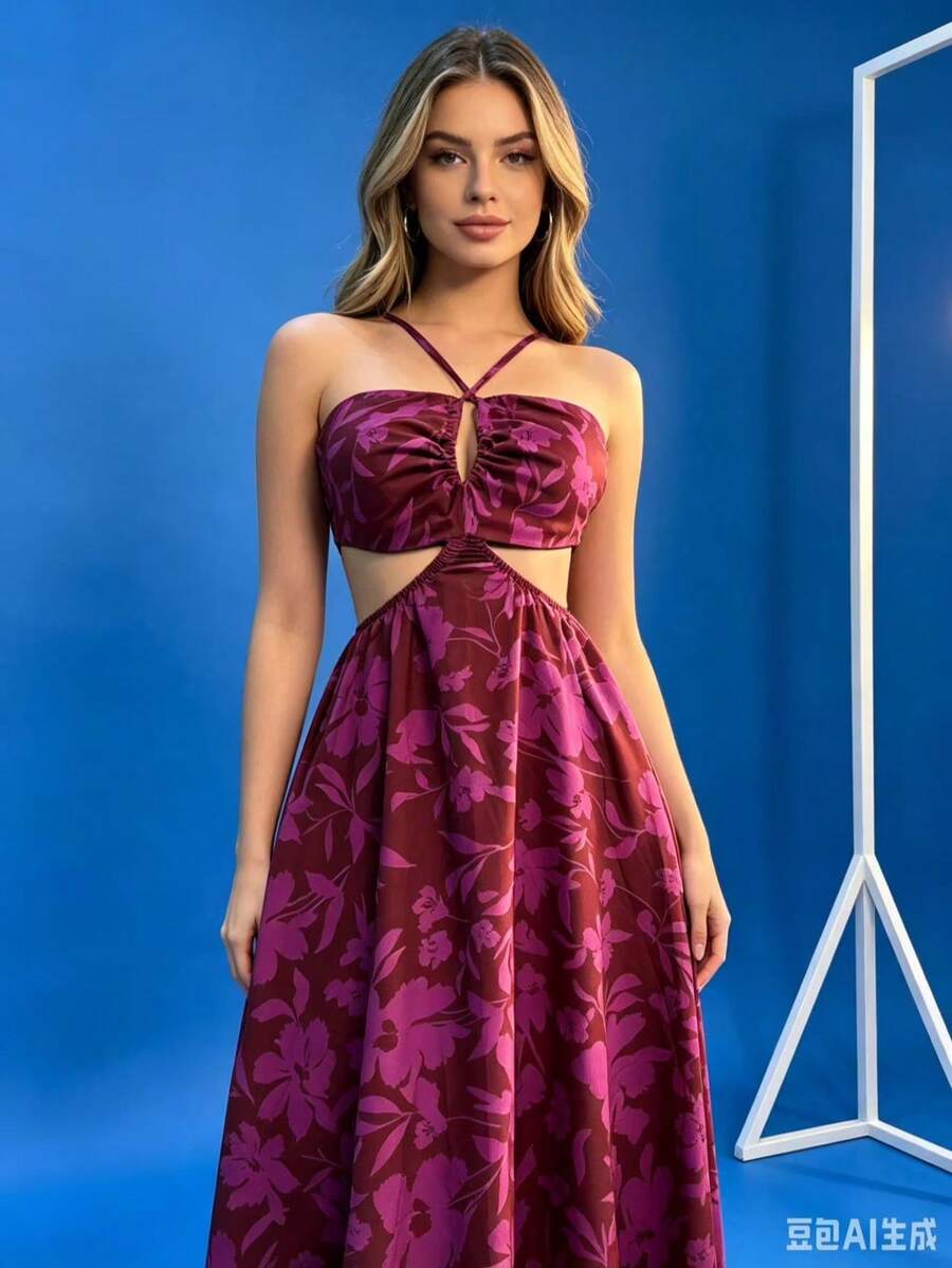 Long Dress With Built-In Bra, Boho Style, 2026 . - Red Violet - View 1