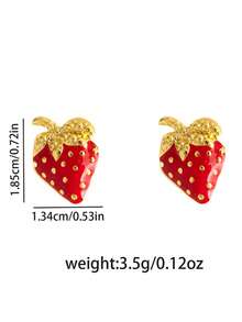 1 Pair Stainless Steel Red Cherry Strawberry Stud Earring, Women Sweet Cute Small Fruit Shaped Stud Earrings Girls Summer Jewelry Accessories Gifts - Fruit Series Earrings - View 8