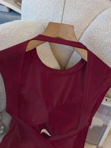 Camiseta sin espalda de unicolor y sexy para mujer, de verano - Burdeos - Ver 3