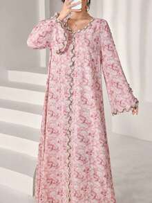 Al Najma Vestido holgado de manga larga con bordado elegante para mujeres - Multicolor - Ver 8