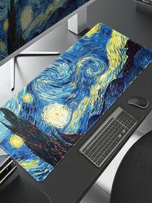 Van Gogh Cat Starry Night Large Gaming Mouse Pad, Micro-Woven Surface, Non-Slip Rubber Base, Suitable For Office And Home Use, Desktop Mouse Pad Decoration - View 1