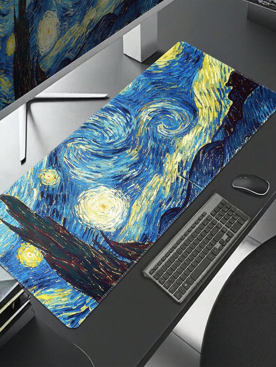 Van Gogh Cat Starry Night Large Gaming Mouse Pad, Micro-Woven Surface, Non-Slip Rubber Base, Suitable For Office And Home Use, Desktop Mouse Pad Decoration - View 1