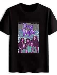 Current Hip-Hop Fashion 2025 For Students, With A Men's One Size Vintage Graphic Rock Band T-Shirt With Short Sleeves. This Comfortable And Breathable Version Is Perfect For Working Out, Attending Parties And Fitness Meetups. - 黑色 - 查看 1