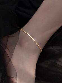 1pc Minimalist Stainless Steel Chain Anklet, Suitable For Vacation & Beach - Golden Cauliflower Chain - View 2