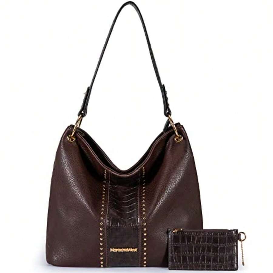 Hobo Bag For Ladies Shoulder Handbags With Back Pocket Purses, With Zipper, Purses, With Zipper - Z-coffee/Croco - View 1